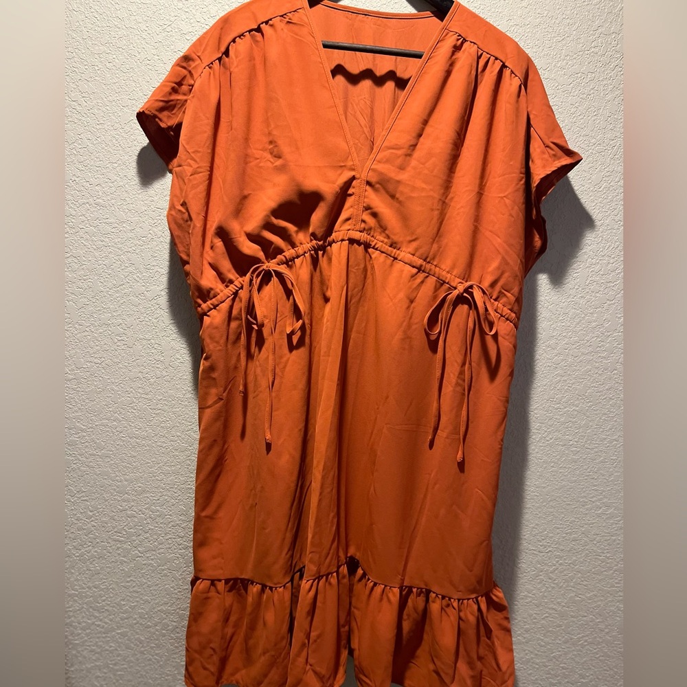 Babydoll Dress Mini Drawstring Burnt Orange XL